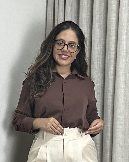 Camisa Feminina Social Manga Longa Crepe Elegante Cecília Marrom