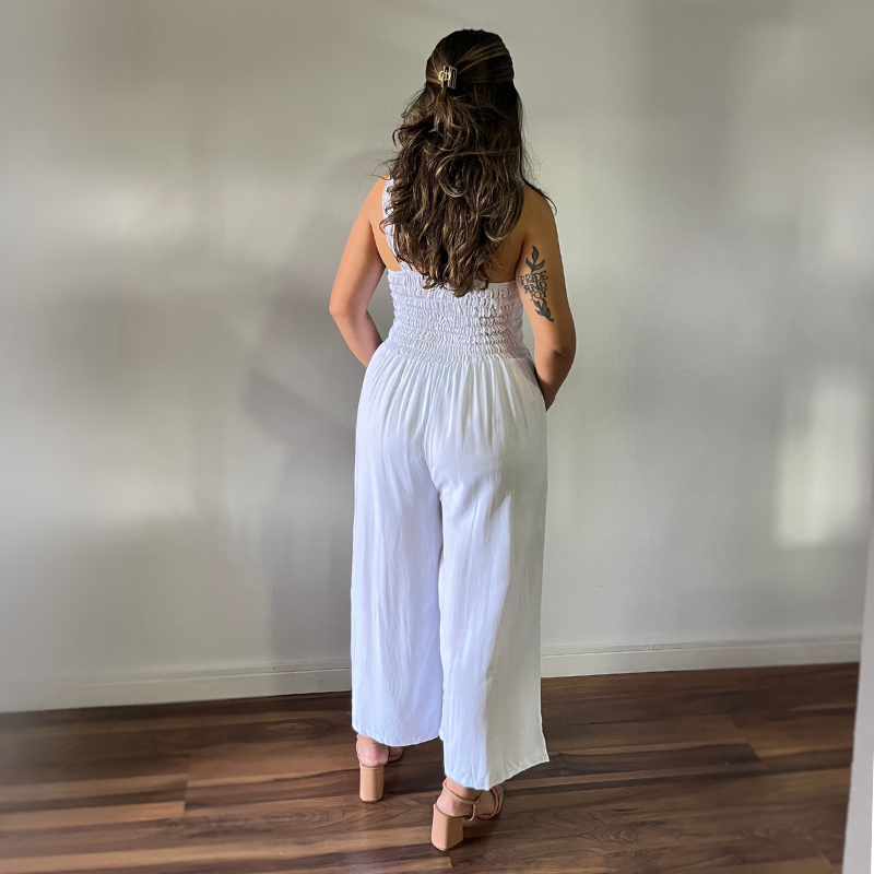 Macacão Pantalona em Viscolinho Branco