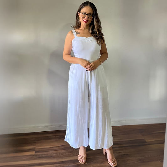 Macacão Pantalona em Viscolinho Branco