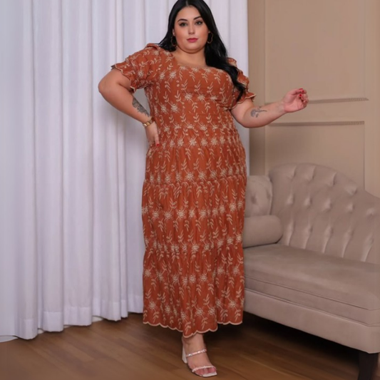 Vestido em Lese Flora Terracota