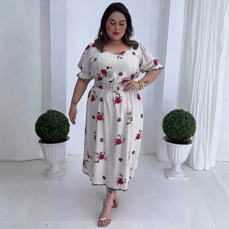 Vestido Midi em Linho Bordado Katy