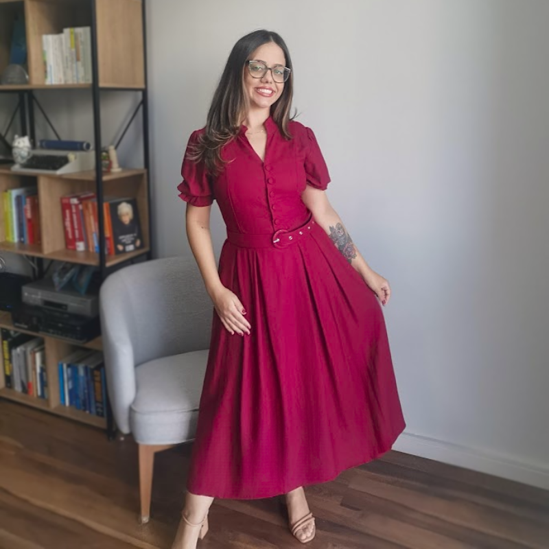 Vestido Midi em Viscose Marsala