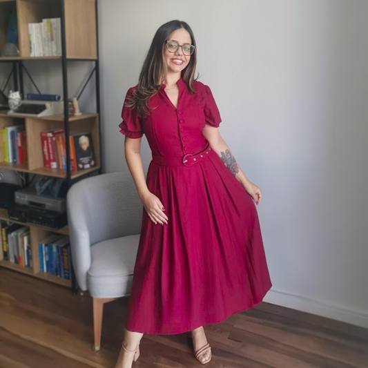 Vestido Midi em Viscose Marsala