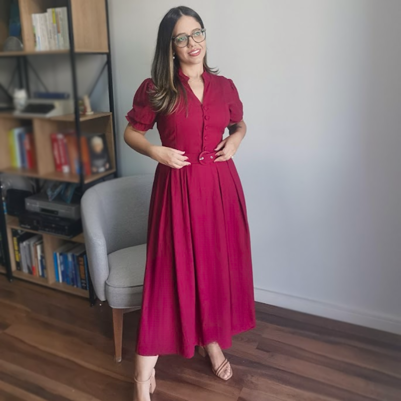 Vestido Midi em Viscose Marsala