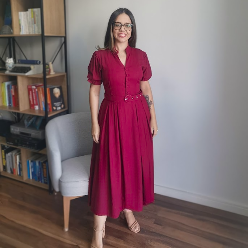 Vestido Midi em Viscose Marsala