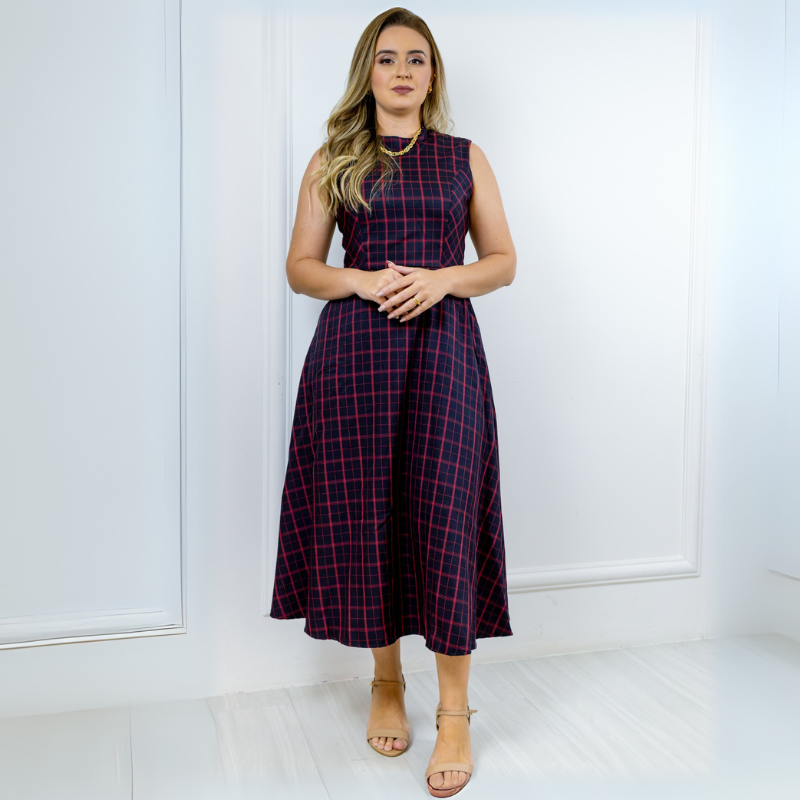 Vestido Xadrez Midi Aurora